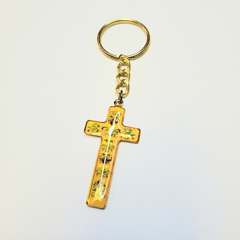 Floral cross keychain